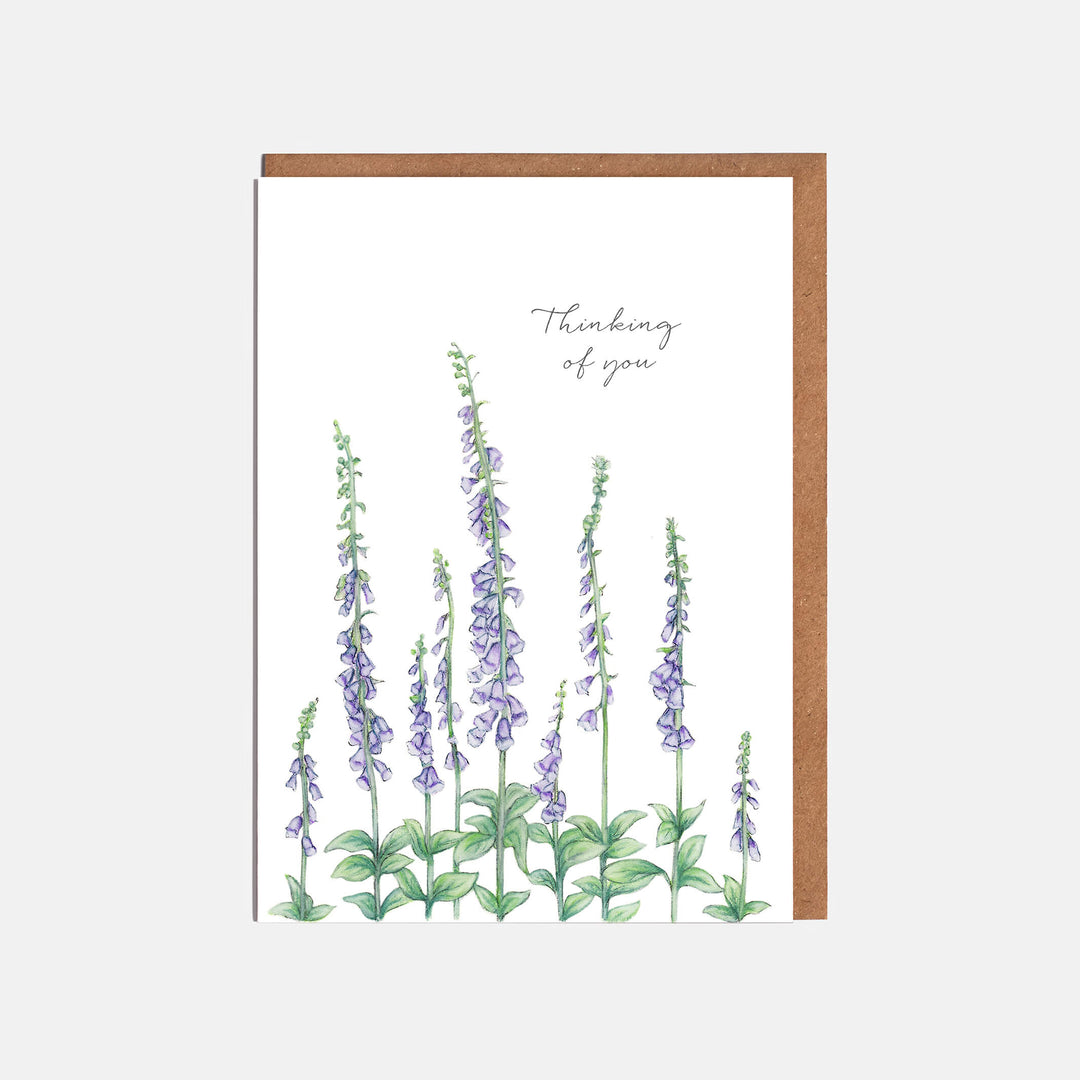 ✔️Foxgloves floral thinking of you card with kraft envelope