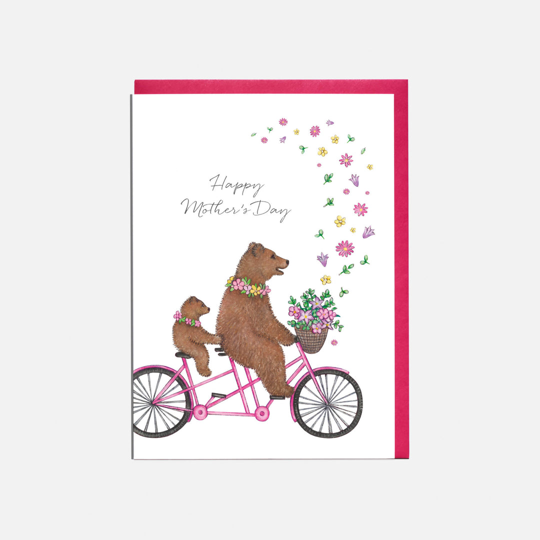 tandem and bear mother's day card with link envelope