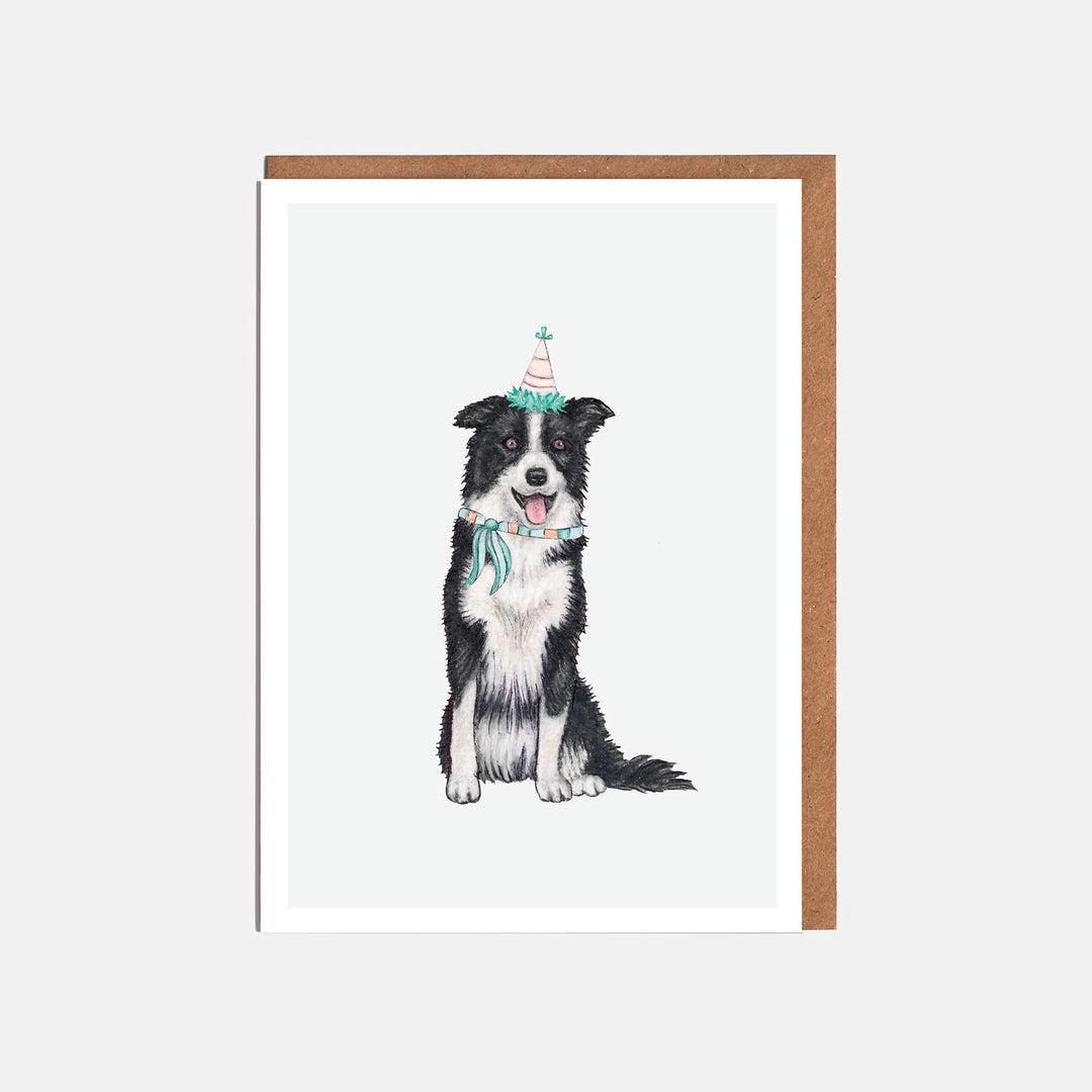 Border collie birthday card with kraft envelope