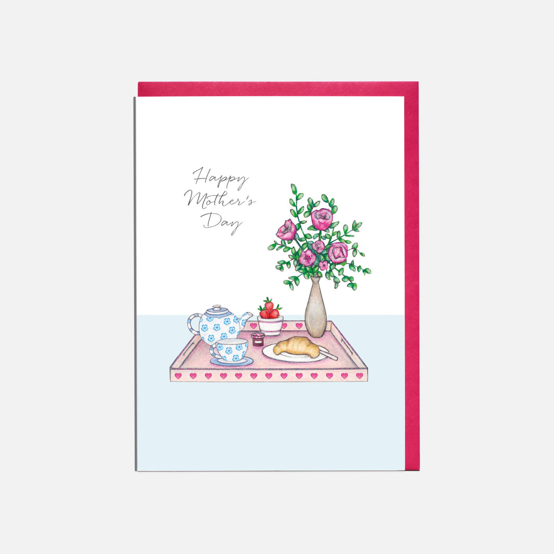 breakfast mother's day card with pink envelope