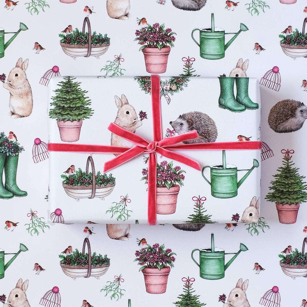 Christmas garden wrapping paper