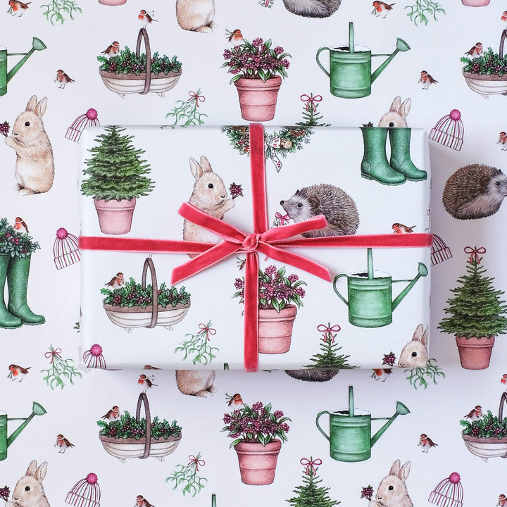 Christmas garden wrapping paper
