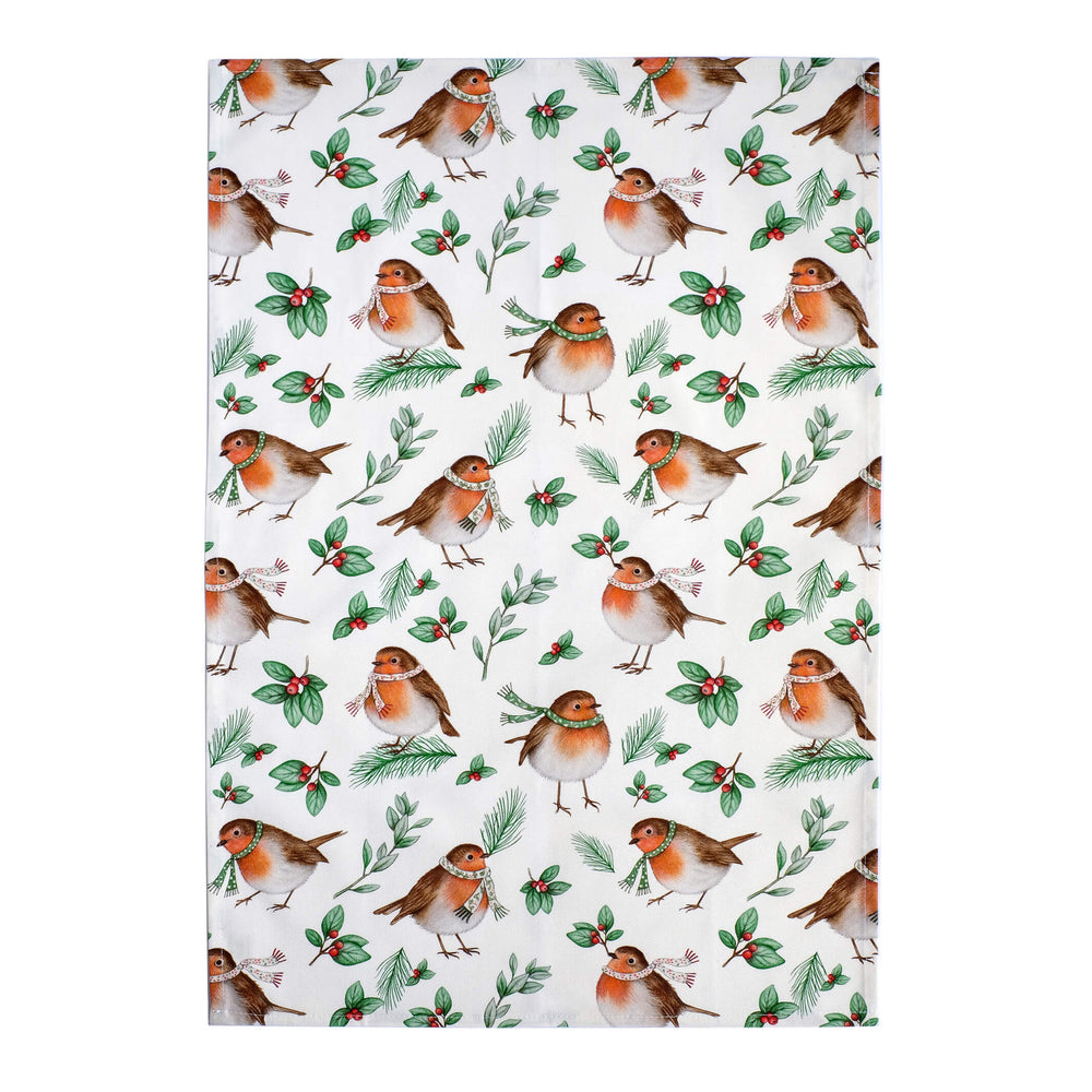 christmas robin tea towel