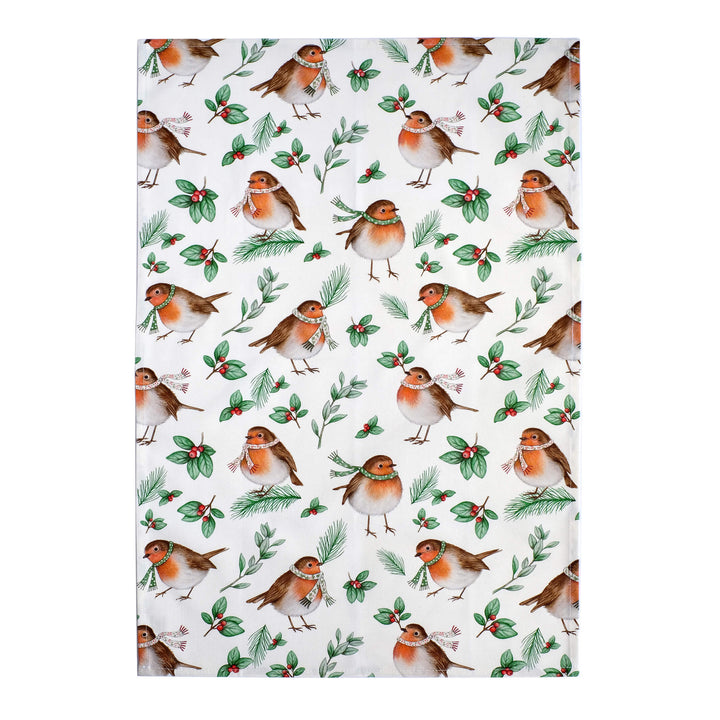 christmas robin tea towel