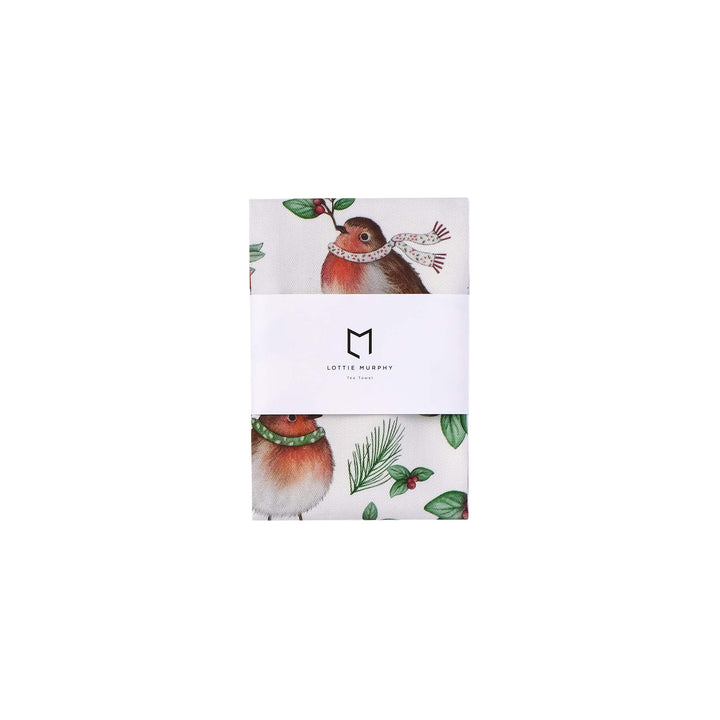 christmas robin tea towel