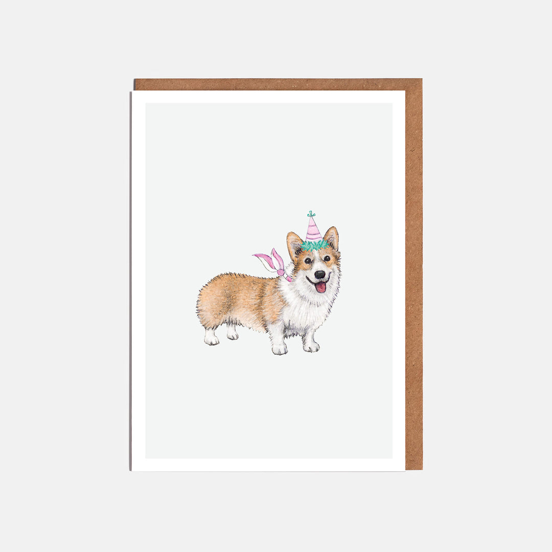 corgi birthday card with kraft envelope