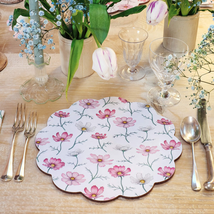 pink floral cosmos scallop placemat