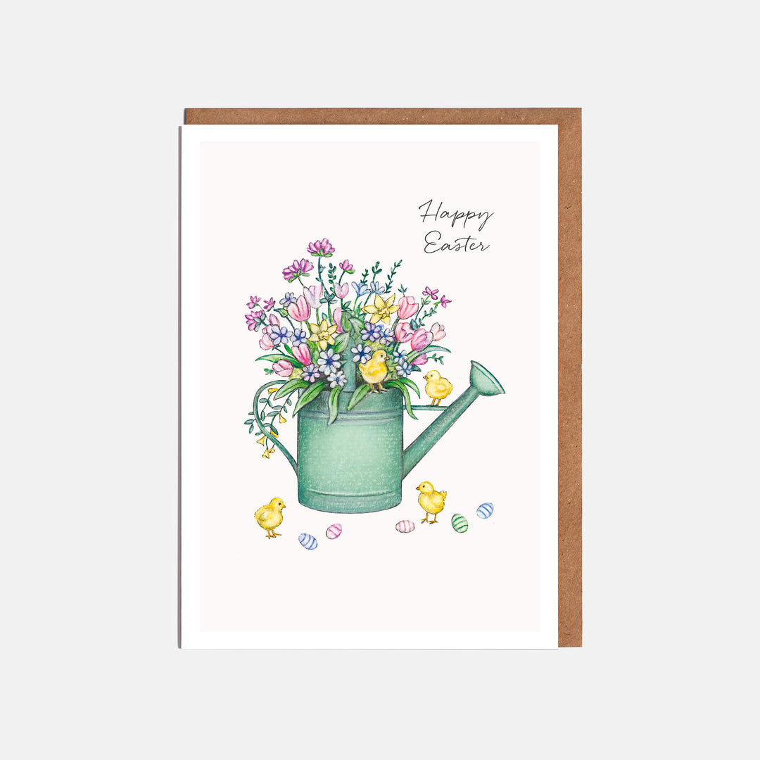 chicks and watering can easter card with kraft envelope