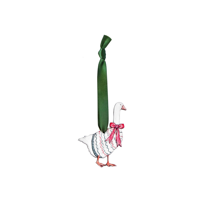 goose wooden christmas tree decoration with green ribbon