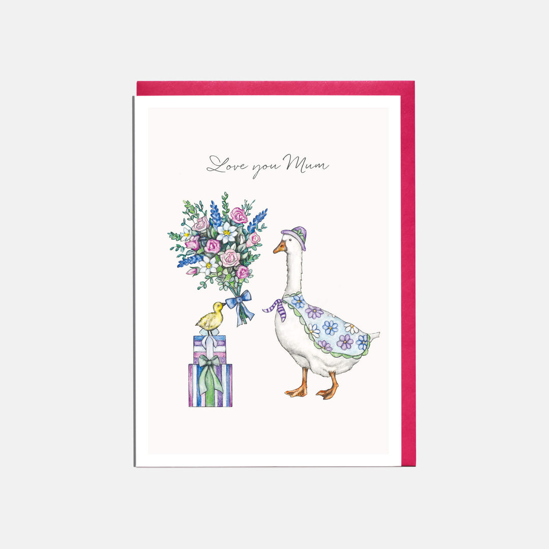 goose mother's day card with pink envelope