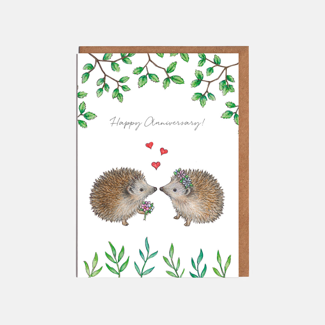 Hedgehog anniversary card with kraft envelope