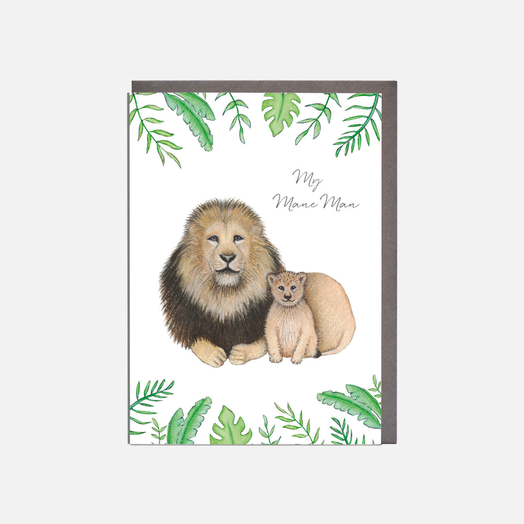 lion fathers day card with grey envelope