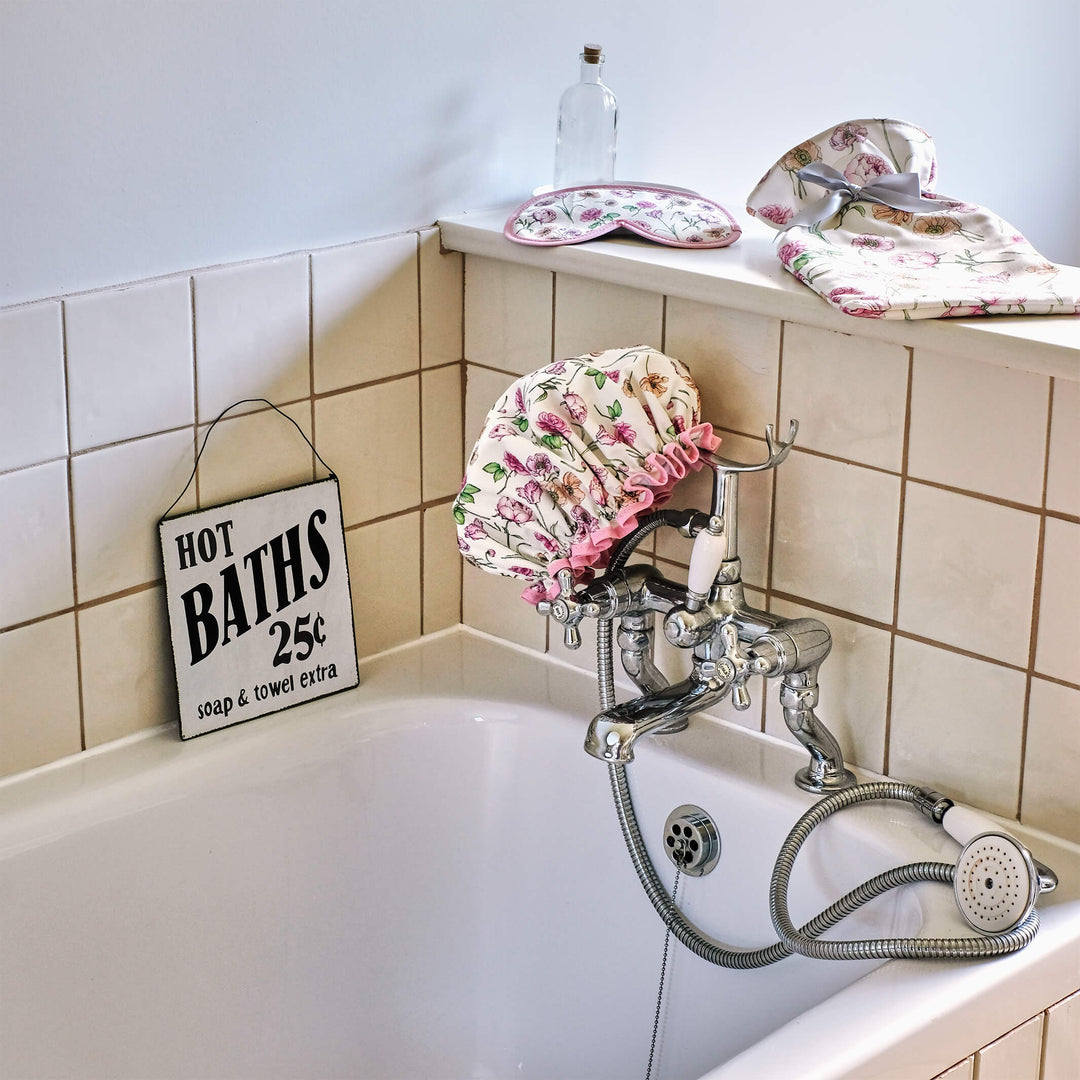 pink floral shower cap