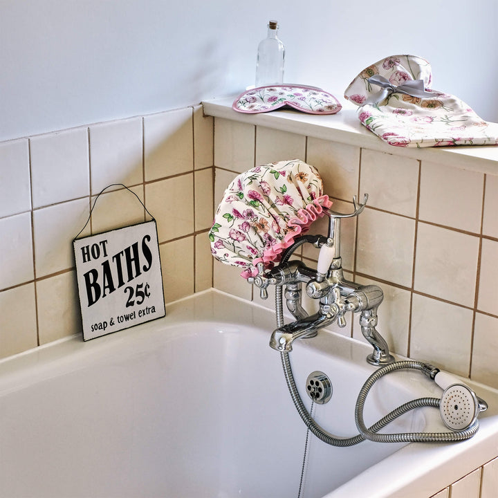 pink floral shower cap