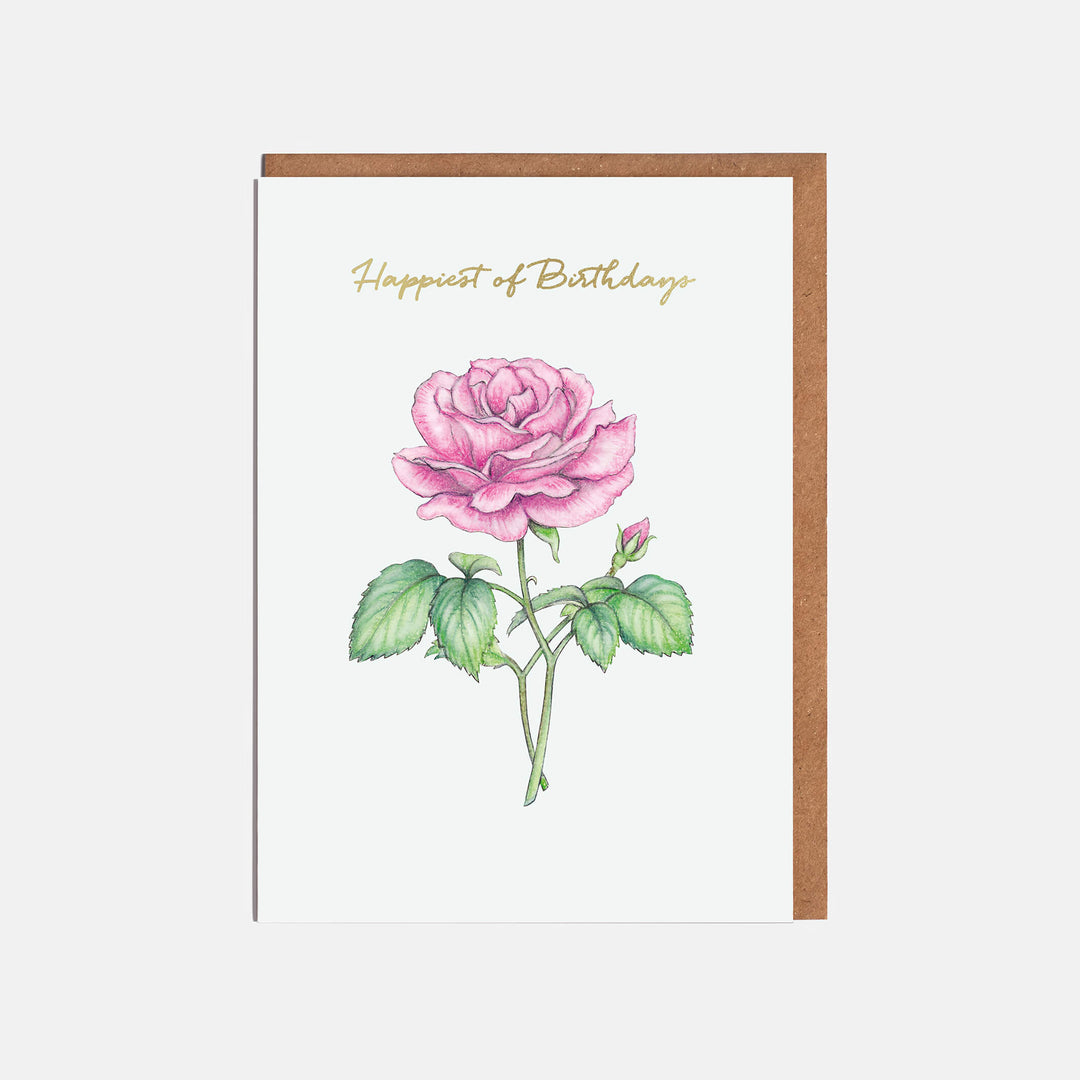 pink rose flower birthday card with kraft envelope