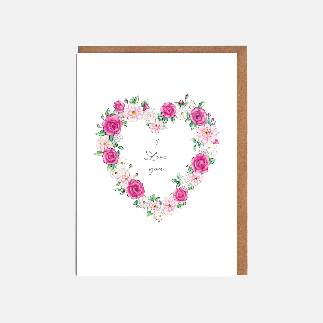 LOTTIE MURPHY Pink Floral Heart Card - I Love You AF04