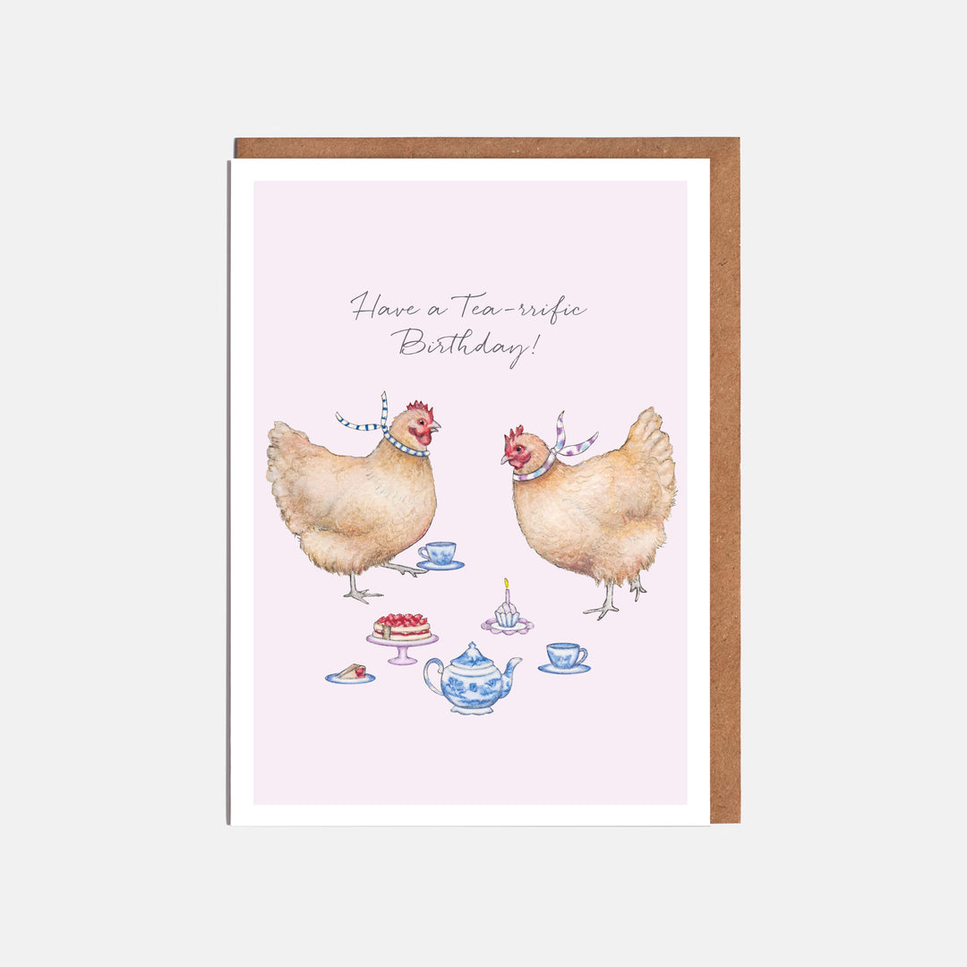 LOTTIE MURPHY Chicken Birthday Card - Have a Tea-rrific Birthday! WC05