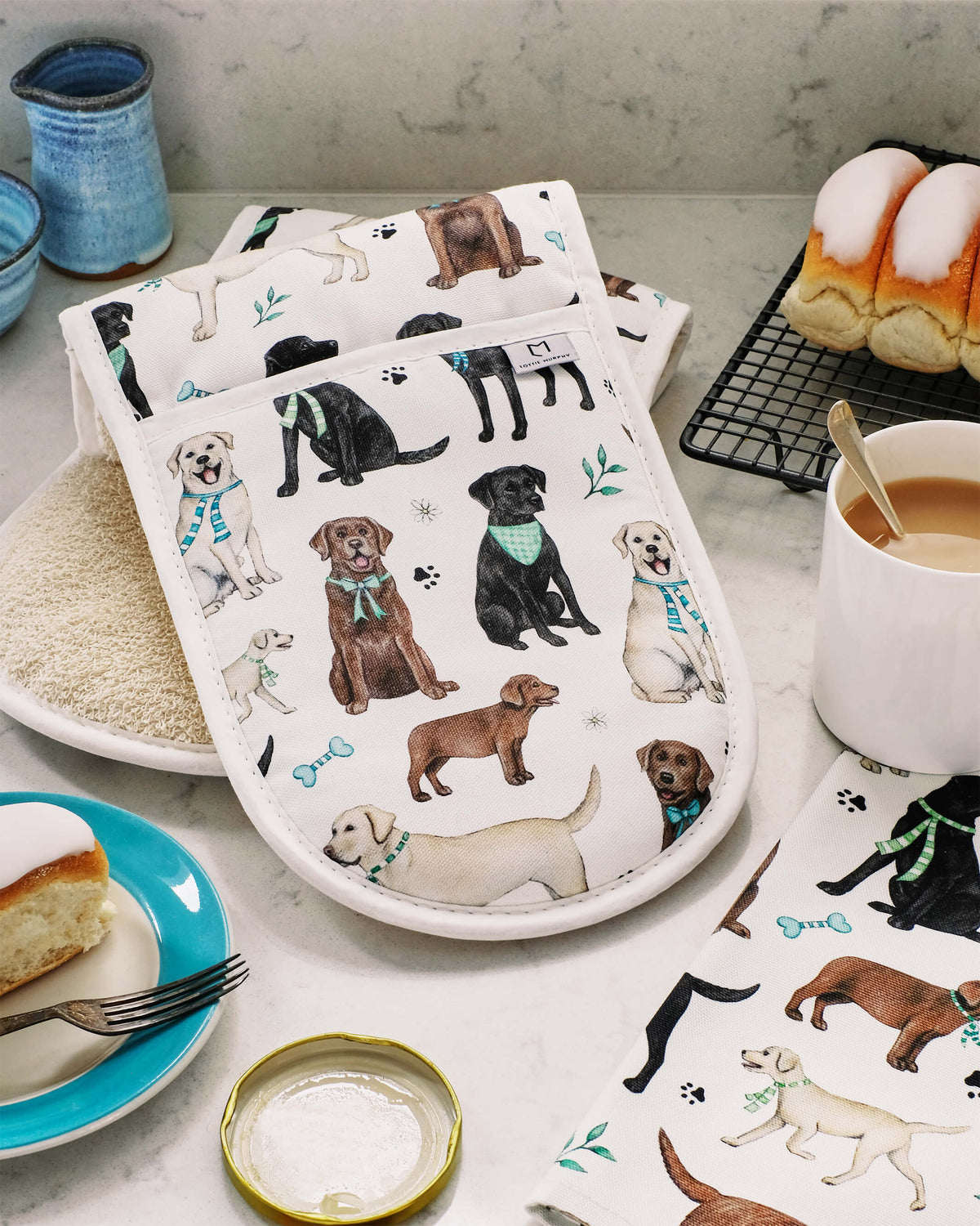 chocolate yellow and black labrador double oven glove