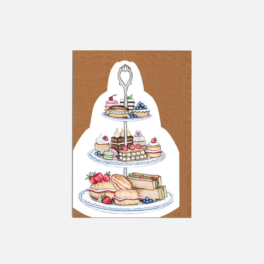 die cut afternoon tea birthday card with kraft envelope