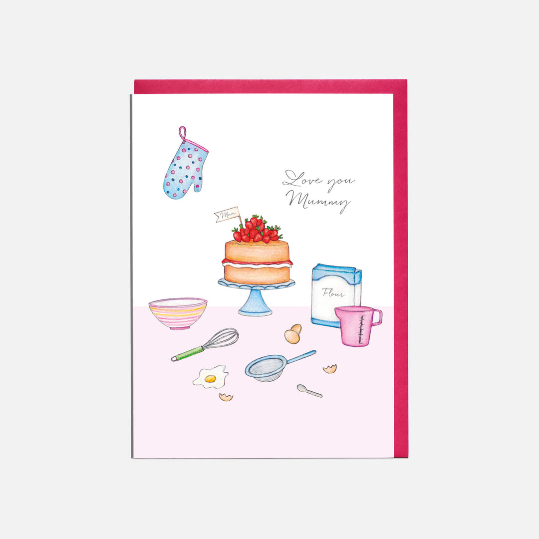 baking mother's day card with pink envelope