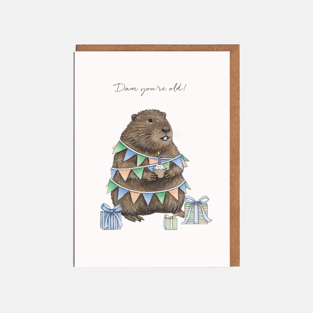 beaver birthday card with kraft envelope