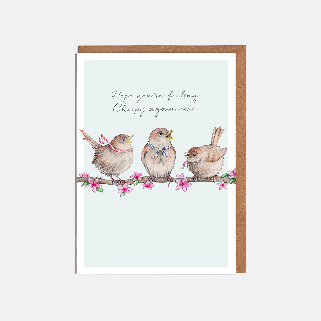 Birds get well soon card with kraft envelope