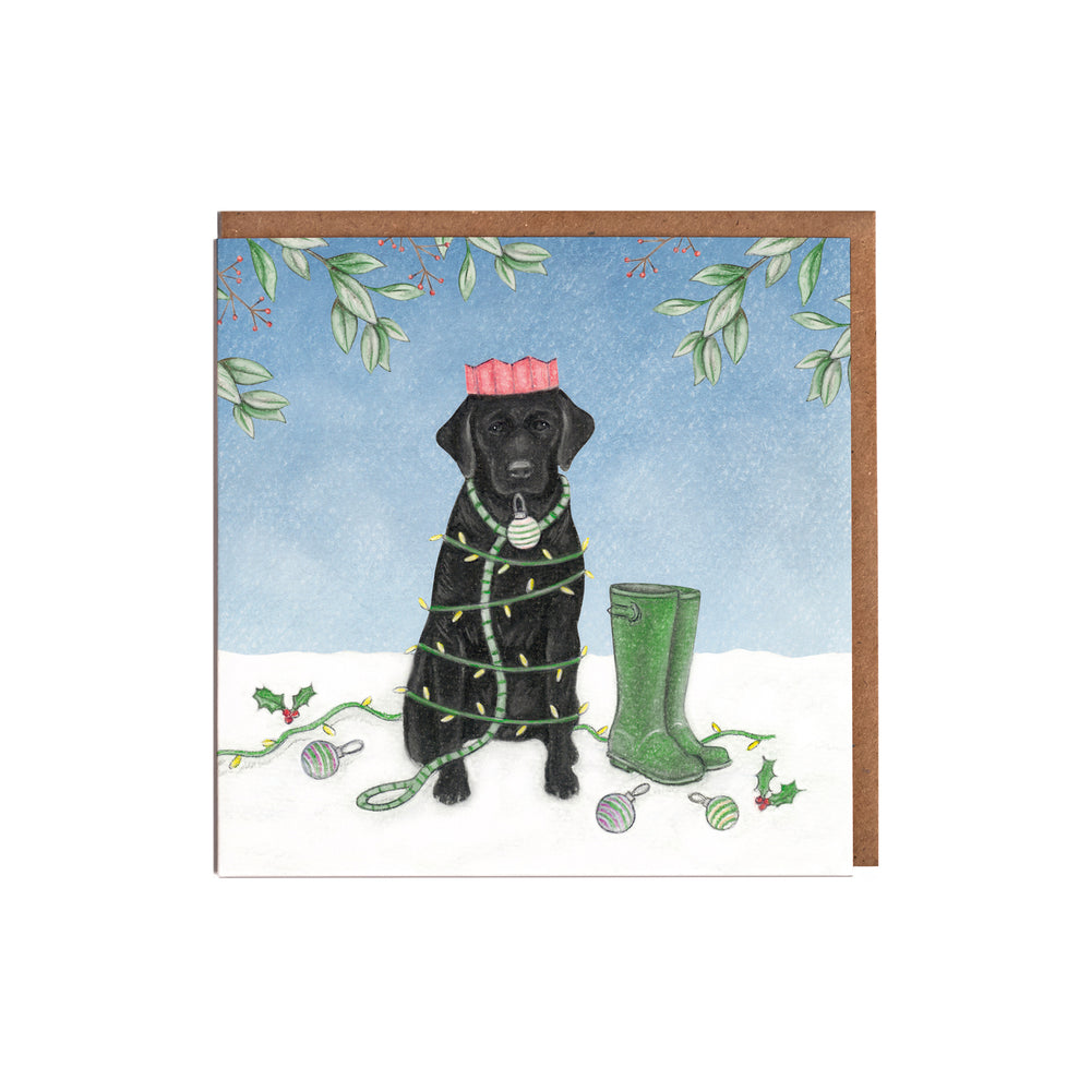 Black labrador christmas card pack of eight