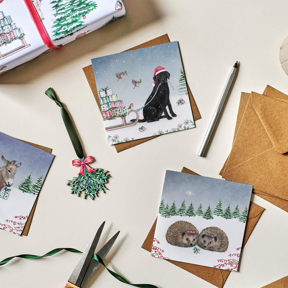 black labrador christmas card pack with kraft envelope
