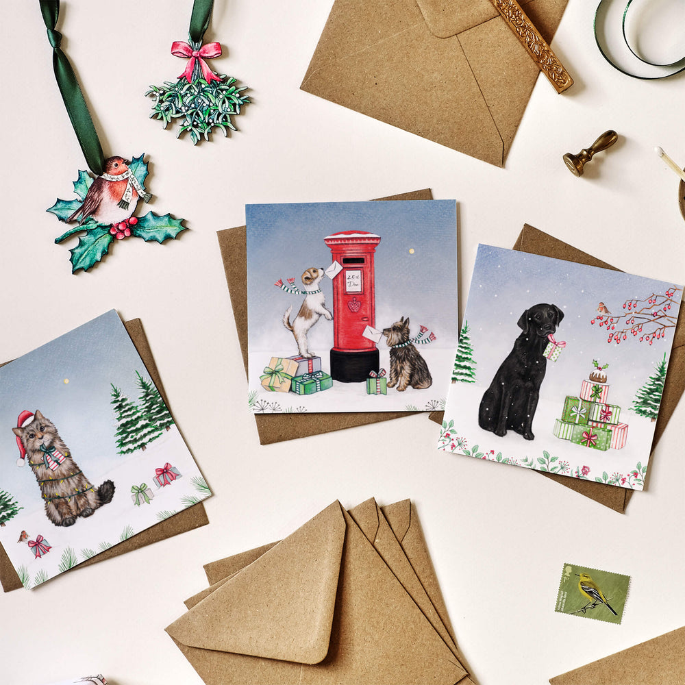 black labrador christmas card pack with kraft envelopes