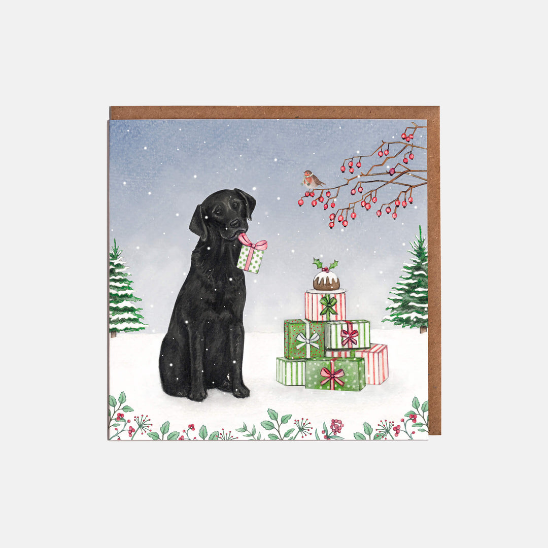 black labrador christmas card pack with kraft envelopes