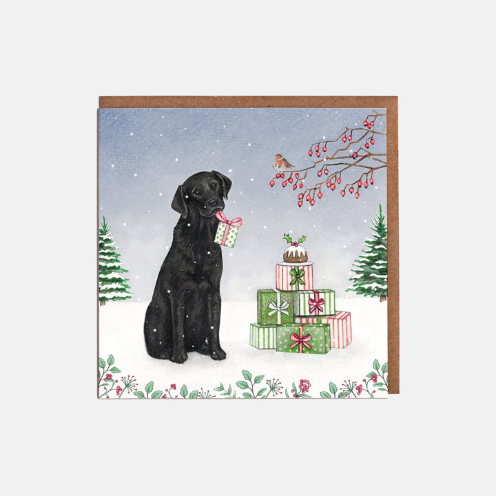 black labrador christmas card pack with kraft envelopes