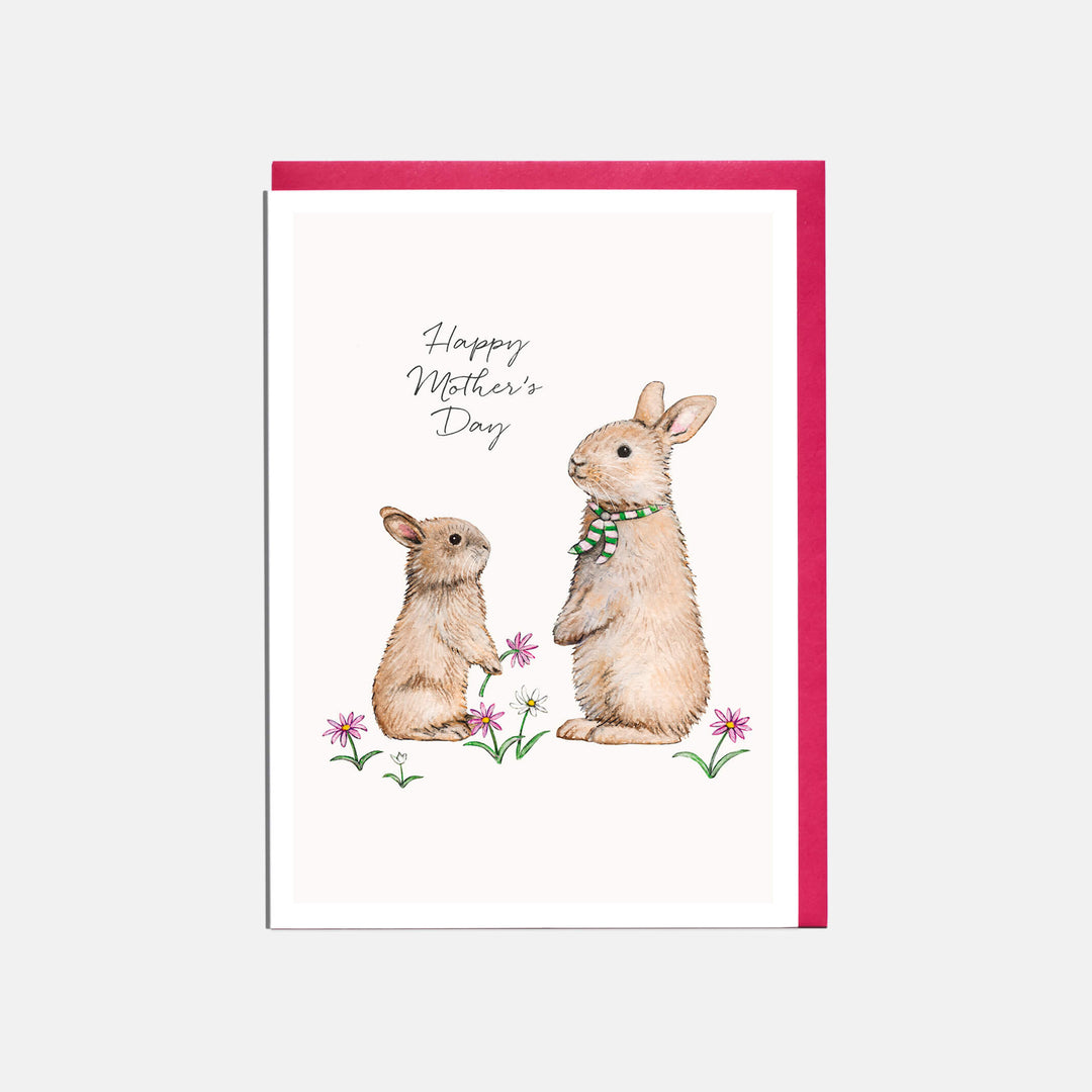 rabbit mothers day card with pink envelope