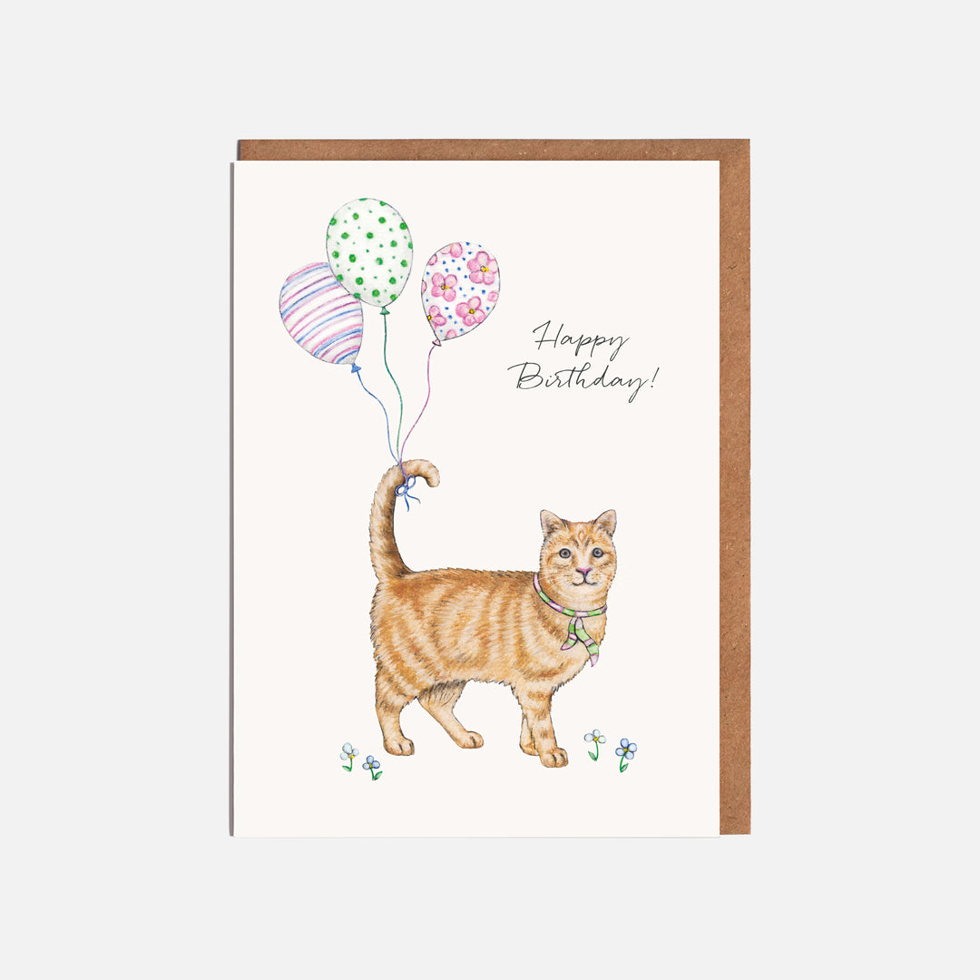 cat birthday card with kraft envelope