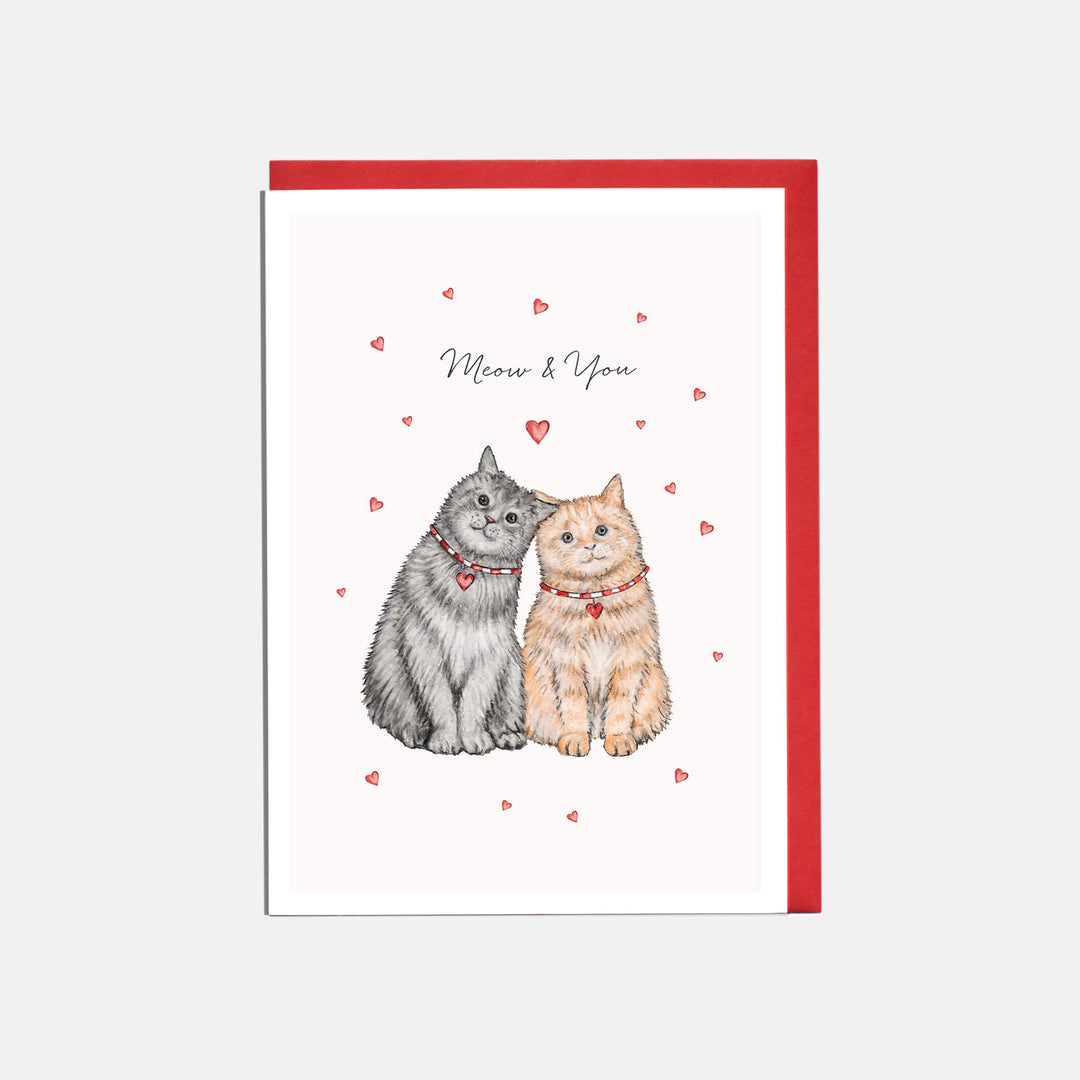 cat valentines day card with red envelope