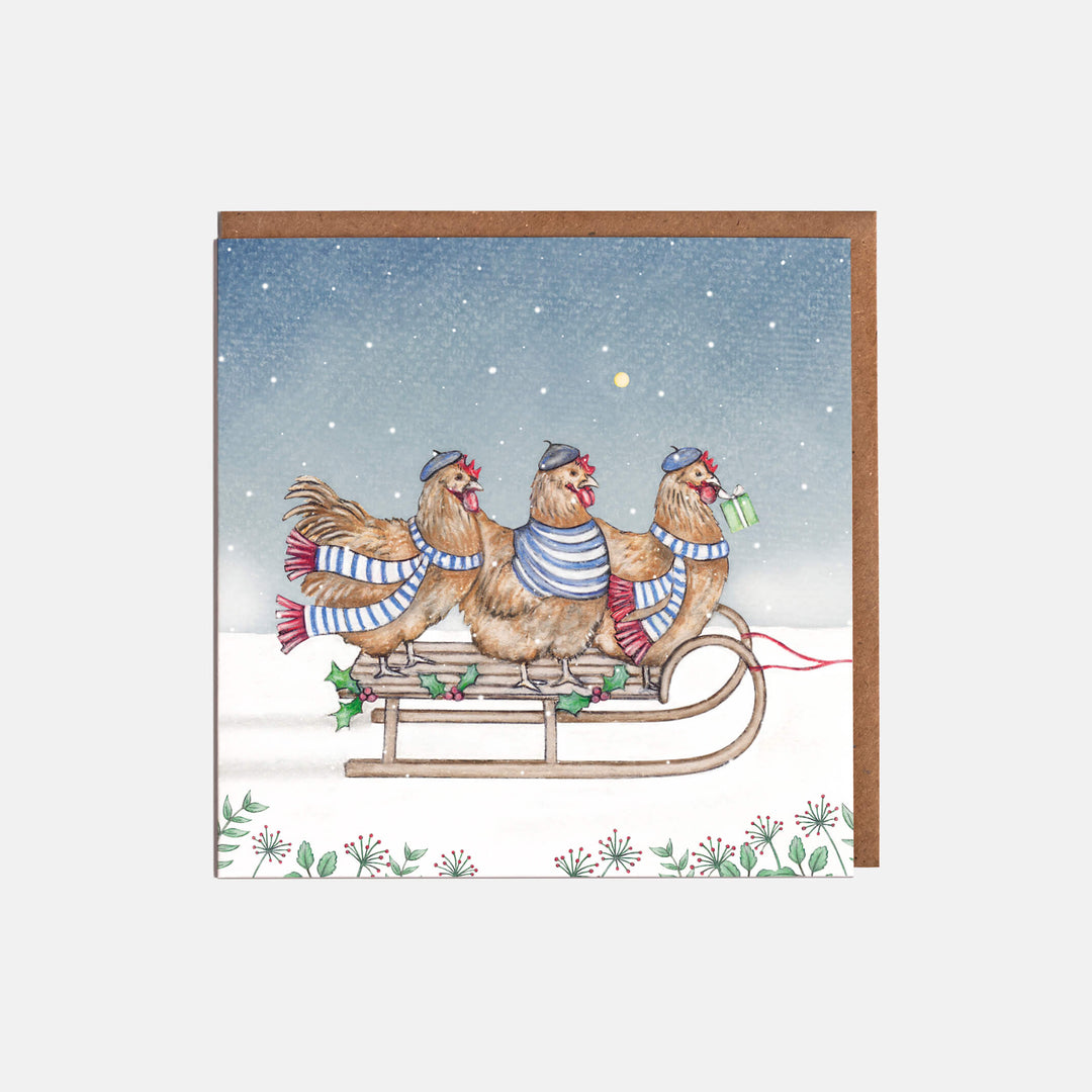 chicken christmas card pack with kraft envelopes