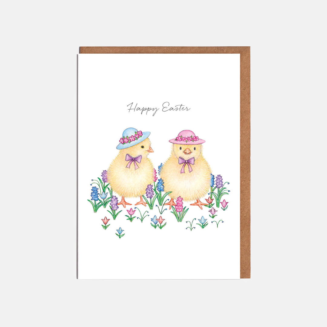 chicks in hats easter card with kraft envelope