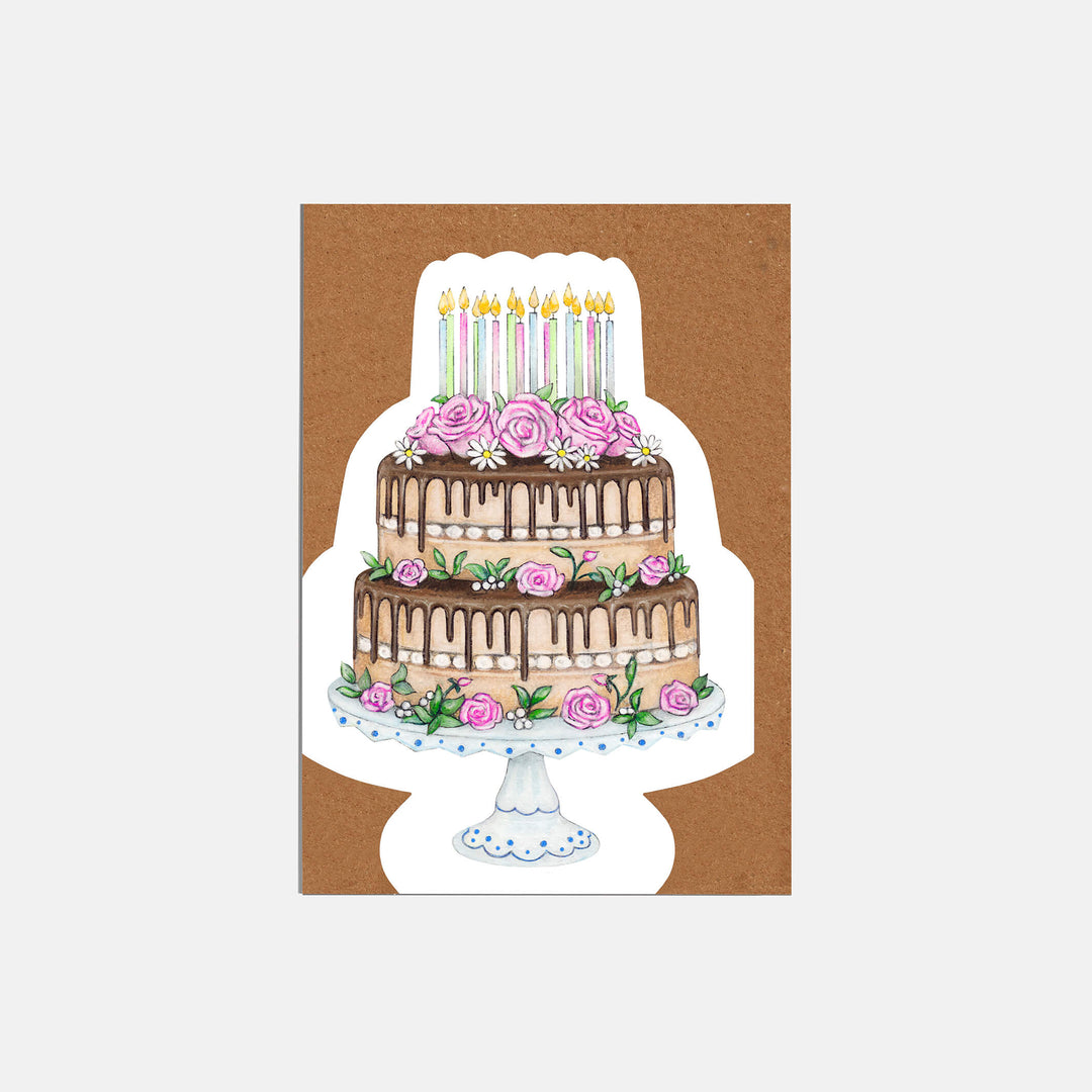 chocolate drip die cut cake card with kraft envelope
