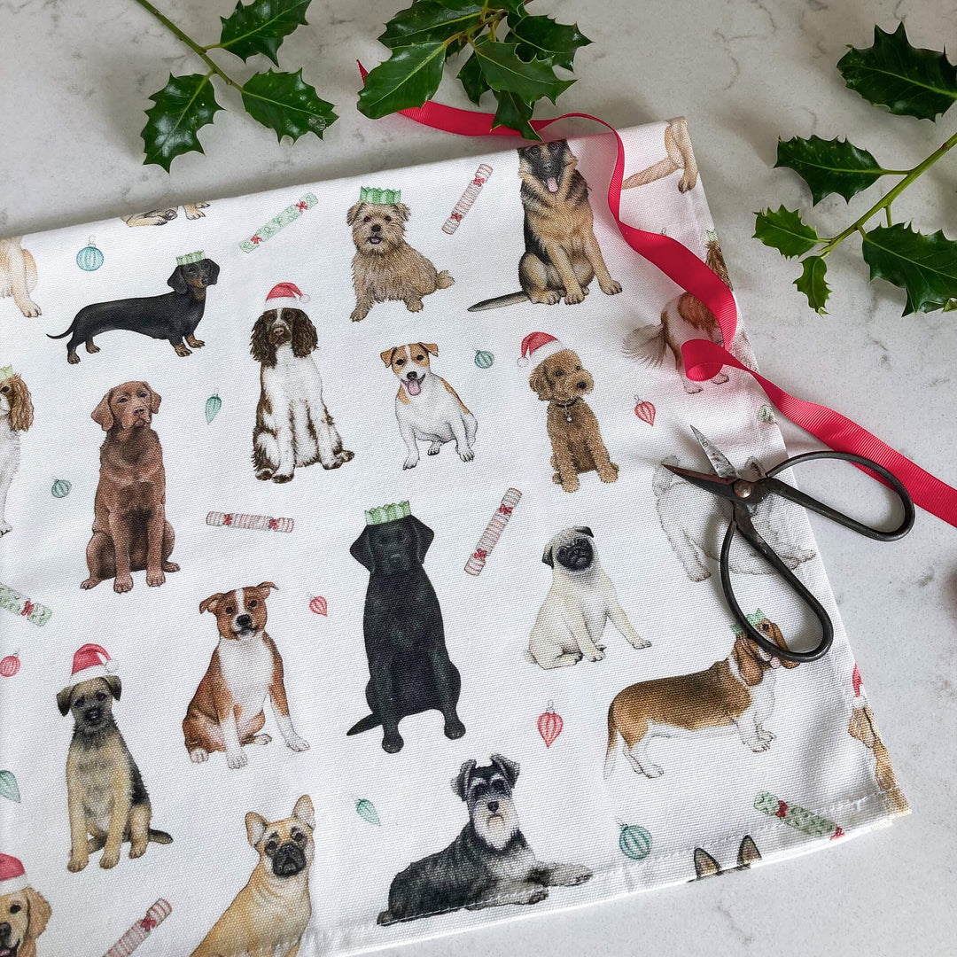 christmas dogs tea towel