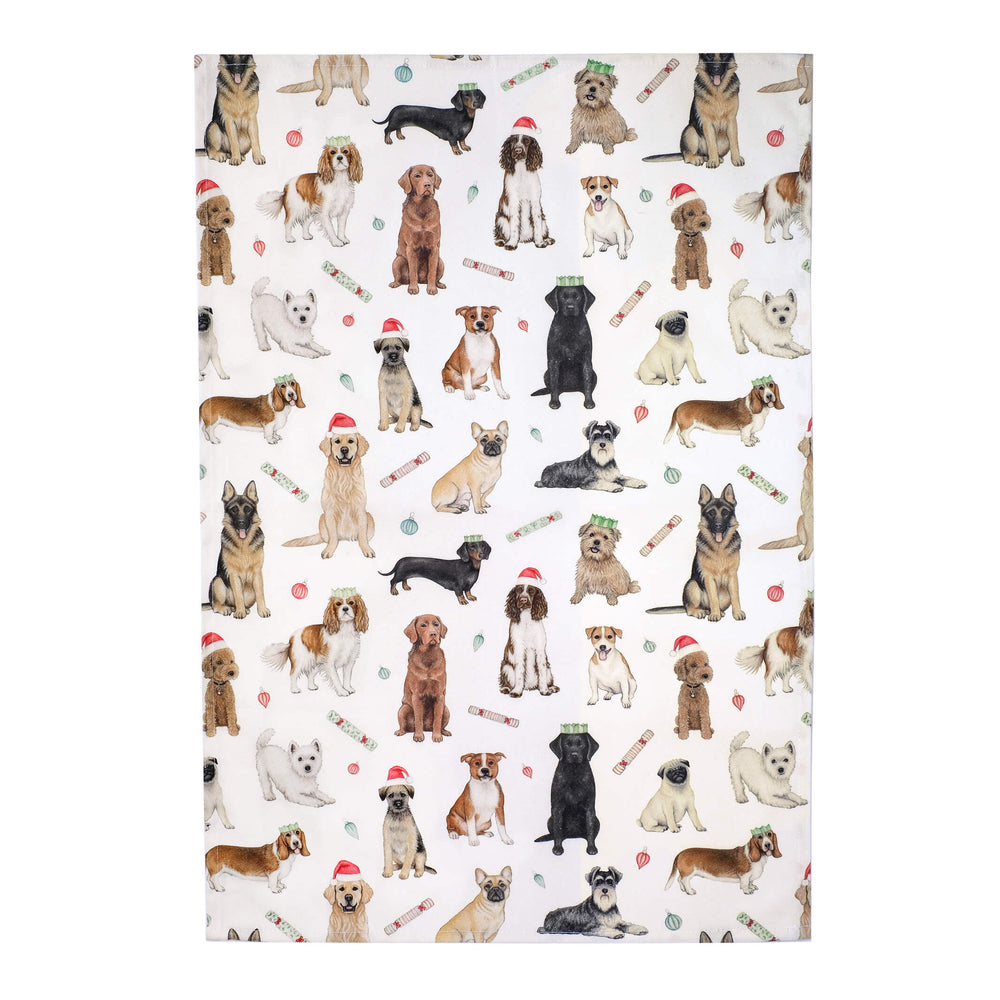 christmas dogs tea towel