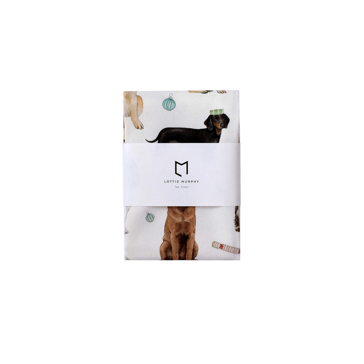 christmas dogs tea towel