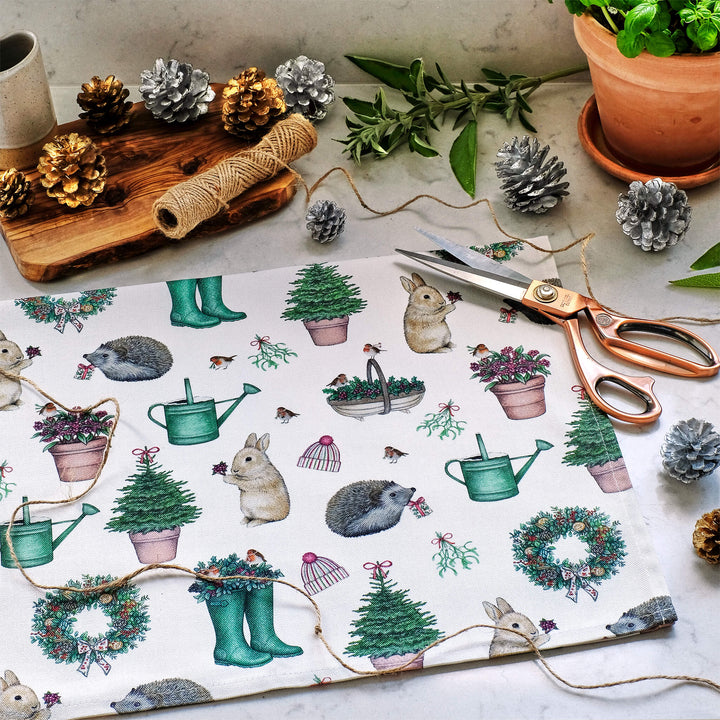 Christmas garden tea towel