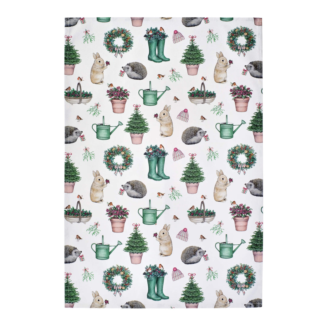 Christmas garden tea towel