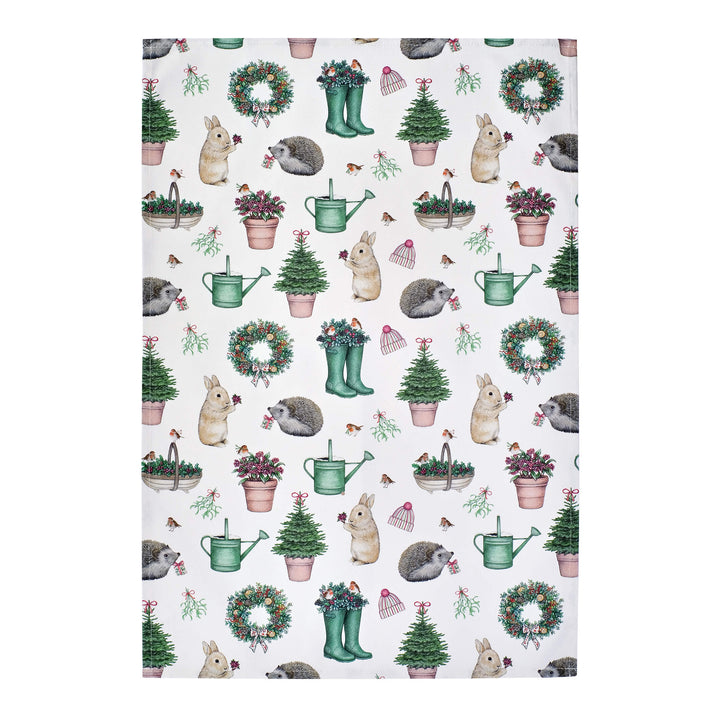 Christmas garden tea towel