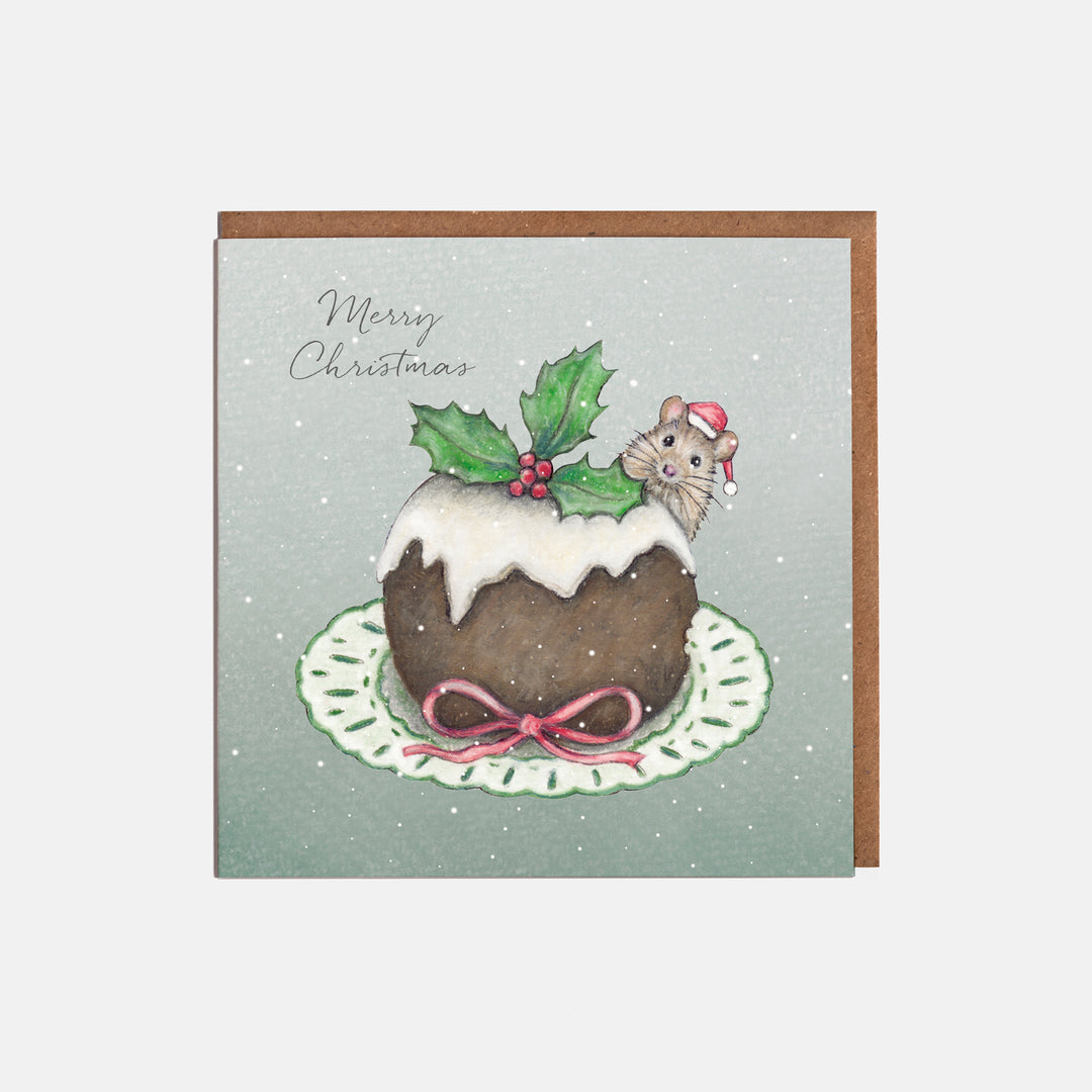 Christmas pudding christmas card with kraft envelope