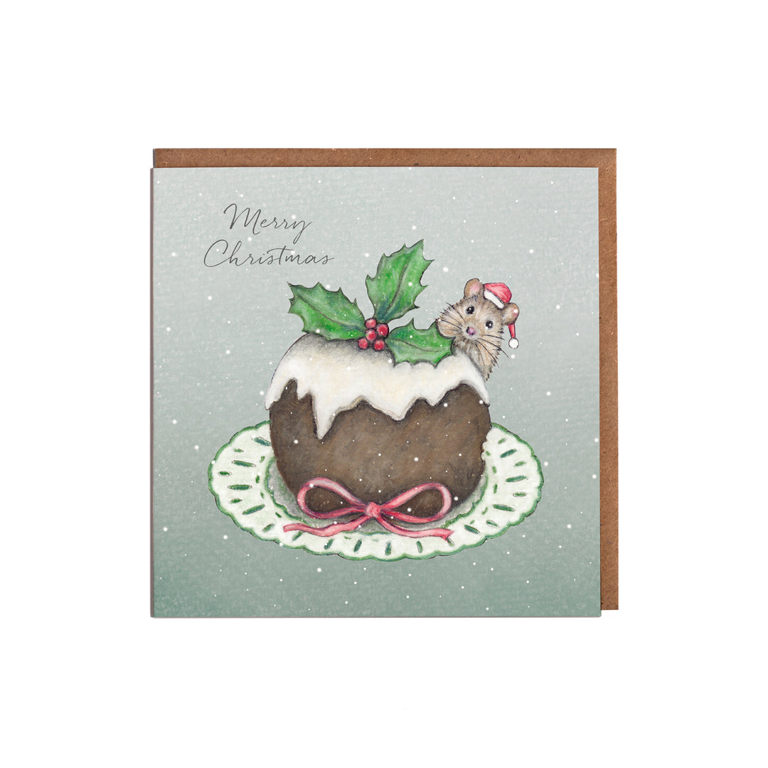 Christmas pudding christmas card with kraft envelope