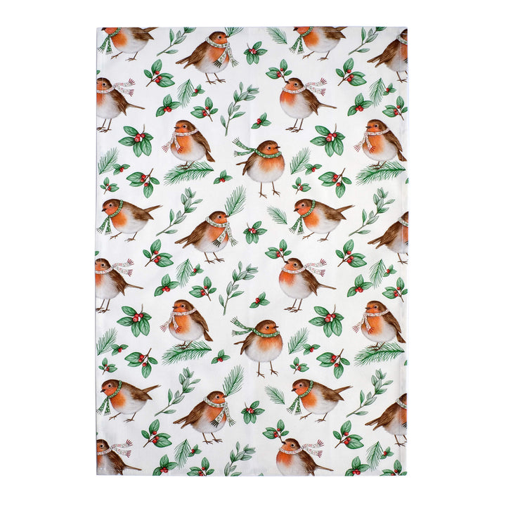 christmas robin tea towel 