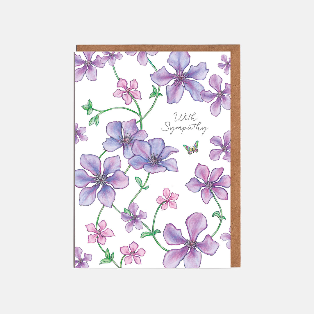 Clematis floral sympathy card with kraft envelope