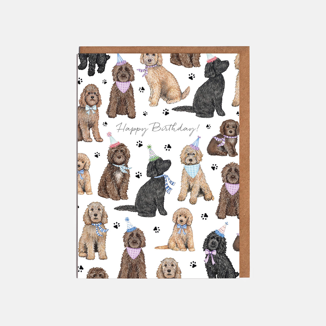 mixed cockapoo birthday card with kraft envelope