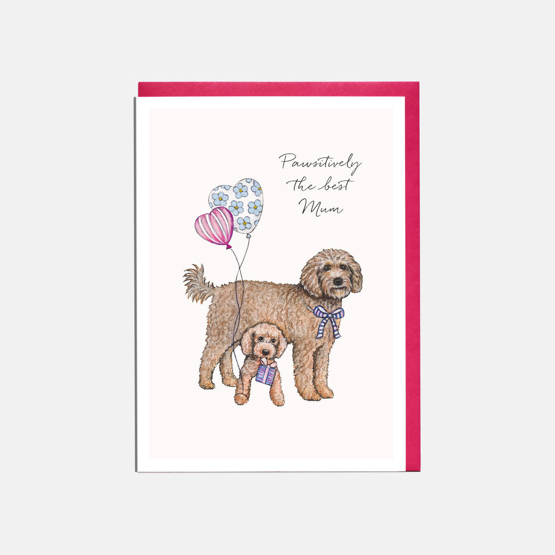 Cockapoo dog mothers day card with pink envelope