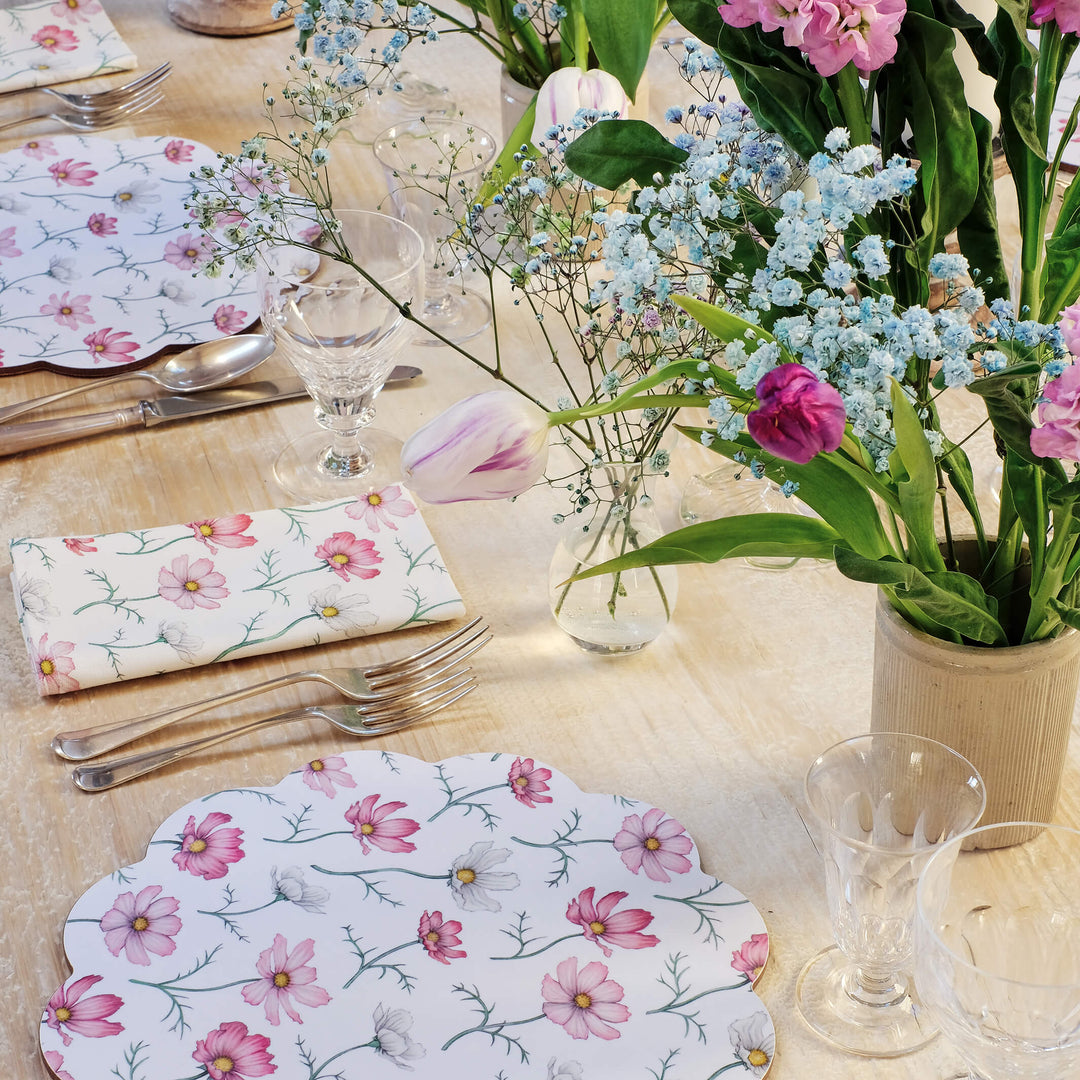 pink floral cosmos scallop placemat